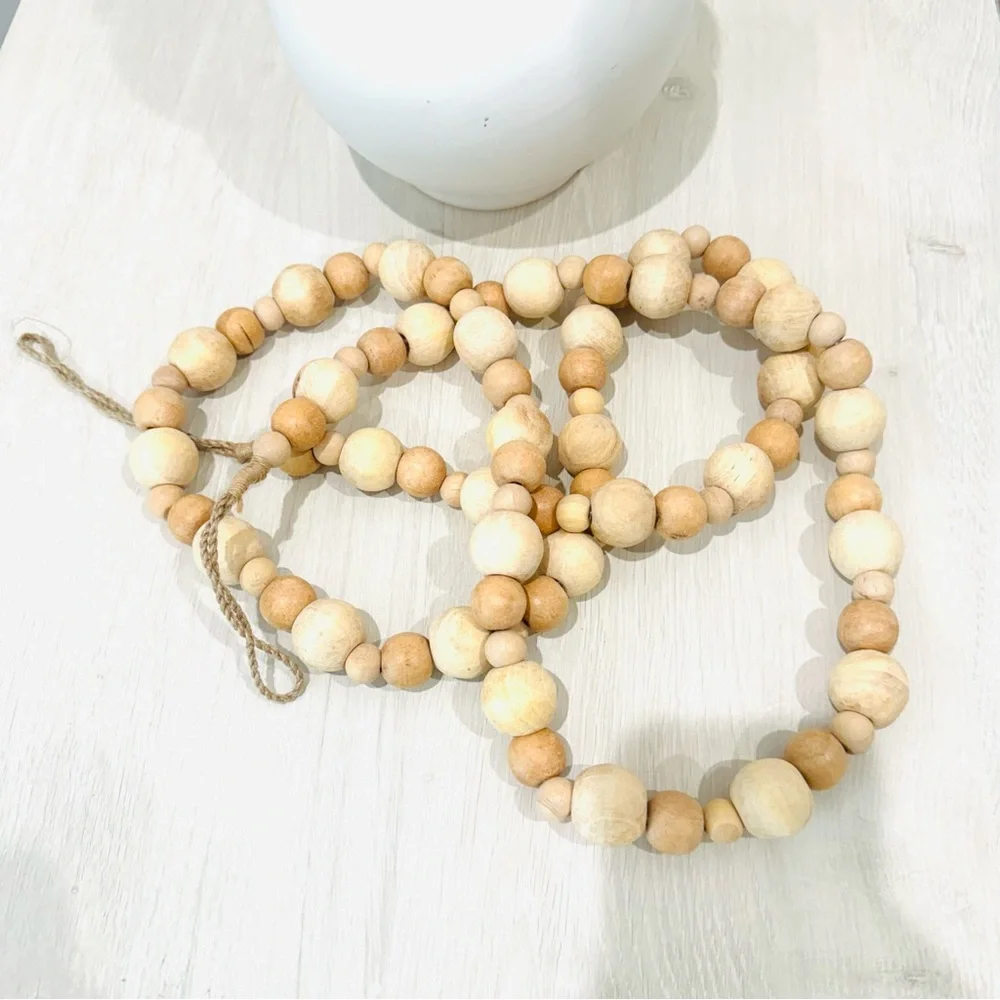 BOHO Natural Unfinished Wood Beaded 6ft Garland with Tassels